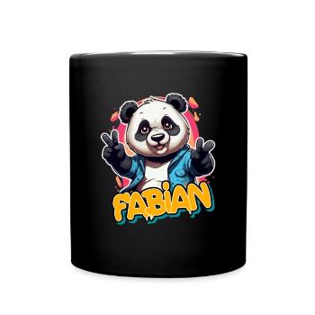 FABIAN - Schöner Jungen Name mit coolem Panda - Tasse einfarbig - Schwarz - Vorne