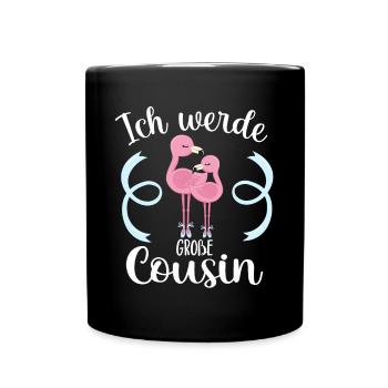 Bald Cousine Baby Flamingo Ich werde große Cousine - Tasse einfarbig - Schwarz - Vorne