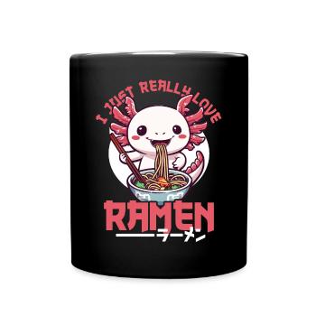 Axolotl liebt Ramen Bowl Kawaii Anime - Tasse einfarbig - Schwarz - Vorne
