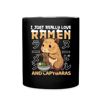 Capybara liebt Ramen Bowl Kawaii Anime - Tasse einfarbig - Schwarz - Vorne