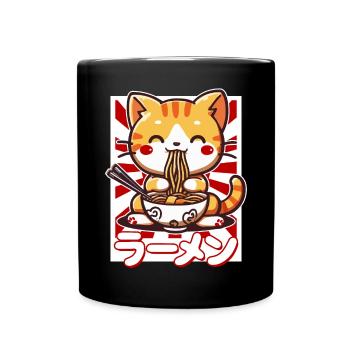 Cat Loves Ramen Bowl Kawaii Anime - Mug uni - noir - Devant