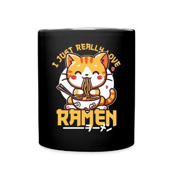 Cat Loves Ramen Bowl Kawaii Anime - Mug uni - noir - Devant