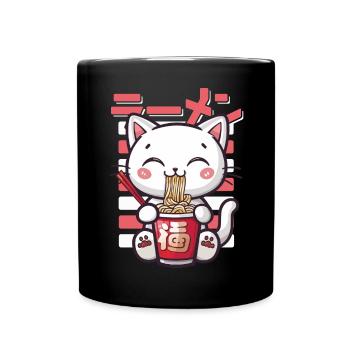 Cat Loves Ramen Bowl Kawaii Anime - Mug uni - noir - Devant