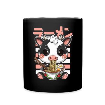 Cow liebt Ramen Bowl Kawaii Anime - Tasse einfarbig - Schwarz - Vorne