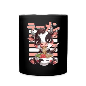 Vache Aime Ramen Bowl Kawaii Anime - Mug uni - noir - Devant