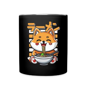Chien Aime Ramen Bol Kawaii Anime - Mug uni - noir - Devant