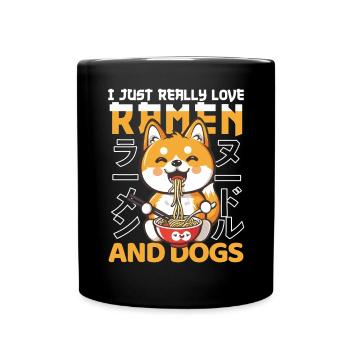 Chien Aime Ramen Bol Kawaii Anime - Mug uni - noir - Devant