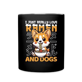 Chien Aime Ramen Bol Kawaii Anime - Mug uni - noir - Devant