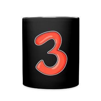 Drei - 3 - Nummer 3 - Zahl 3 - Tasse einfarbig - Schwarz - Vorne
