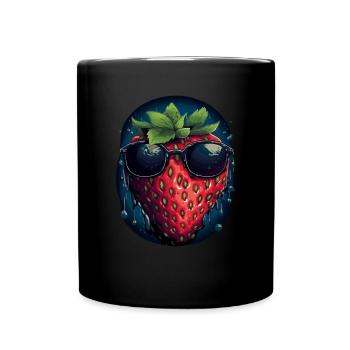 Lustige Erdbeere mit Sonnenbrille Frucht Tropisch - Tasse einfarbig - Schwarz - Vorne