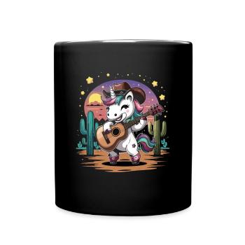 Country-Musik Einhorn mit Gitarre Western - Tasse einfarbig - Schwarz - Vorne