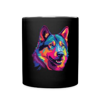 Aquarelle colorée norvégien Elkhound - Mug uni - noir - Devant