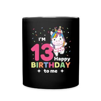 Einhorn zum 13. Geburtstag für Kinder dreizehn - Tasse einfarbig - Schwarz - Vorne