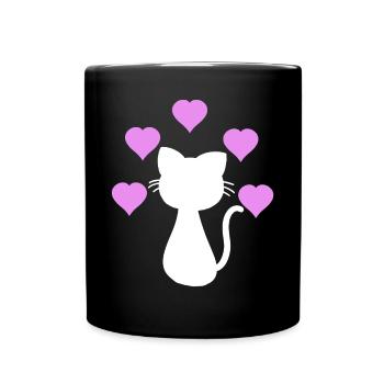 Herzen Katze Katzen Haustier Kind Baby - Tasse einfarbig - Schwarz - Vorne