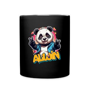ALWIN - Handsome Boy Name with Cool Panda - Full Colour Mug - black - Front