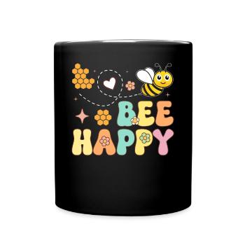 Bee Happy Beekeeper Beekeeping - Full Colour Mug - black - Front