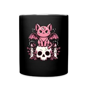 Kawaii Pastel Goth Cute Creepy Cat Bat - Full Colour Mug - black - Front