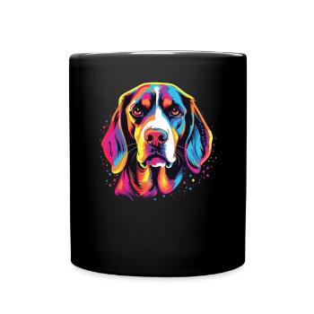 Watercolor Colorful Beagle Harrier - Full Colour Mug - black - Front