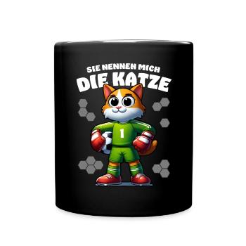 Fußball Torwart Katze Torhüter Kinder Junge - Tasse einfarbig - Schwarz - Vorne