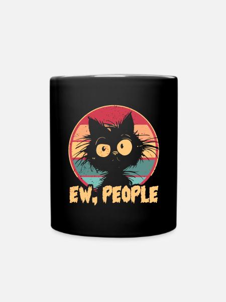 Ew People Cat Lustige Vintage Anti -soziale - Tasse einfarbig - Schwarz