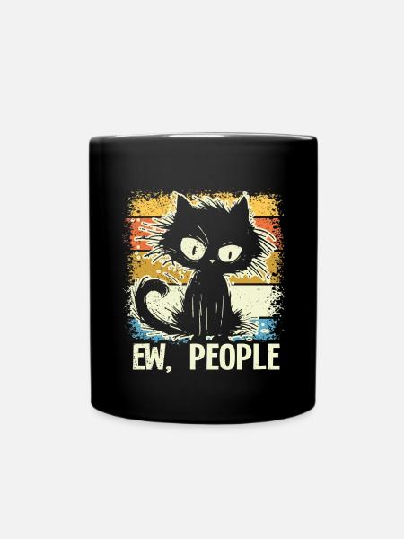 Ew People Cat Lustige Vintage Anti -soziale - Tasse einfarbig - Schwarz