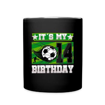 14th birthday Boy Soccer 14 Years Old Gifts - Full Colour Mug - black - Front