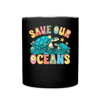 Rettet unsere Ozeane Klimawandel Ozean Tag der Erd - Tasse einfarbig - Schwarz - Vorne