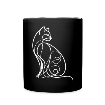Simple Line Art Kitten Cat Artwork Drawing Cat - Full Colour Mug - black - Front