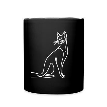 Simple Line Art Kitten Cat Artwork Drawing Cat - Full Colour Mug - black - Front
