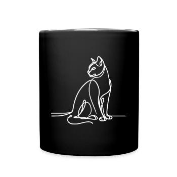 Simple Line Art Kitten Cat Artwork Drawing Cat - Full Colour Mug - black - Front