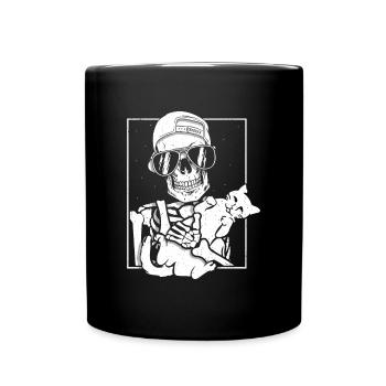 Skeleton Holding Cat - Full Colour Mug - black - Front