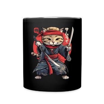 Chat Samouraï Chat Ninja Japonais Kawaii - Mug uni - noir - Devant