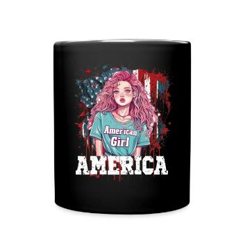 Patriotisches Amerikanisches Mädchen USA für - Tasse einfarbig - Schwarz - Vorne