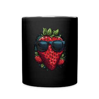 Lustige Erdbeere mit Sonnenbrille Frucht Tropisch - Tasse einfarbig - Schwarz - Vorne