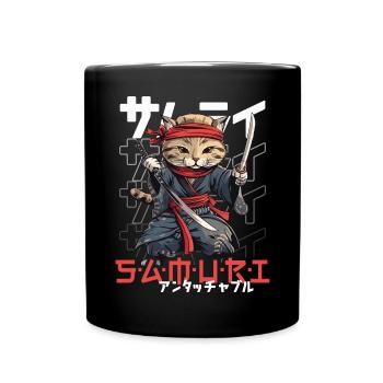 Chat Samouraï Chat Ninja Japonais Kawaii - Mug uni - noir - Devant