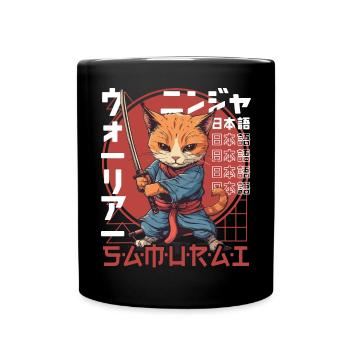 Chat Samouraï Chat Ninja Japonais Kawaii - Mug uni - noir - Devant
