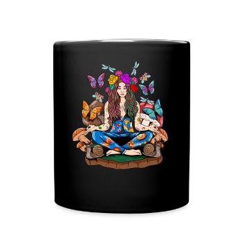 Zen Yoga Woman In Mostly Peace, Love And Light - Full Colour Mug - black - Front