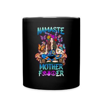 Zen Yoga Woman In Mostly Peace, Love And Light - Full Colour Mug - black - Front