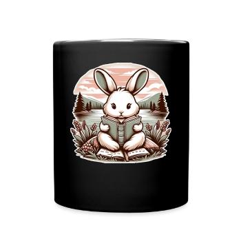 Rabbit Wilderness Book Illustration With Flower - Full Colour Mug - black - Front