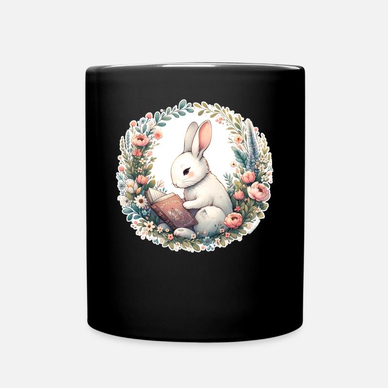 Kaninchen-Wildnis-Buch, das Illustration mit Blume - Tasse einfarbig - Schwarz