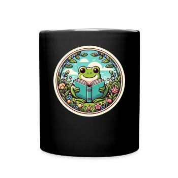 Frog Wilderness Book Illustration With Flowers l - Full Colour Mug - black - Front