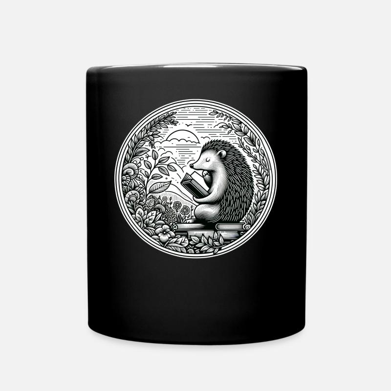 Igel-wildnis-buchleseillustration - Tasse einfarbig - Schwarz