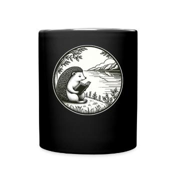 Hedgehog Wilderness Book Reading Seascape - Full Colour Mug - black - Front
