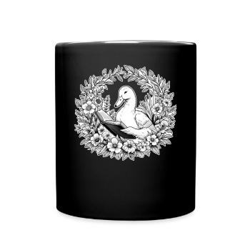 Duck Wilderness Book Illustration With Flowers Li - Full Colour Mug - black - Front