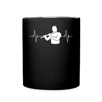 Herzschlag Querflöte Melodie Geschenk - Tasse einfarbig - Schwarz - Vorne