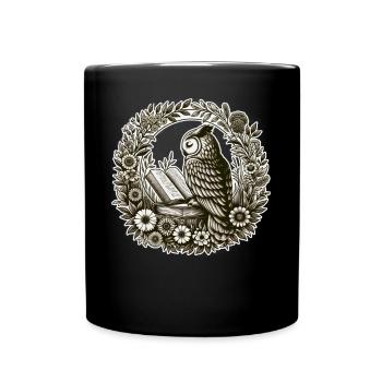 Owl Wilderness Book Reading Illustration Floral - Full Colour Mug - black - Front