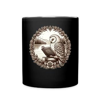 Eulen-Wildnis-Buch, das See-Landschaft liest - Tasse einfarbig - Schwarz - Vorne