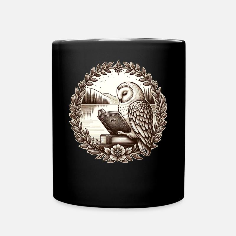Eulen-Wildnis-Buch, das See-Landschaft liest - Tasse einfarbig - Schwarz
