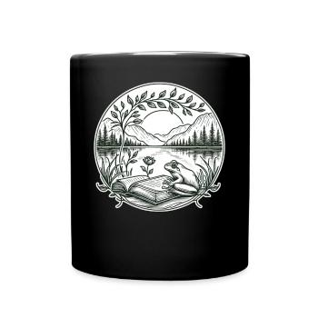 Frosch-Wildnis-Buchlesung Full Moon Lake - Tasse einfarbig - Schwarz - Vorne