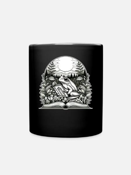 Frosch-Wildnis-Buchlesung Full Moon Lake - Tasse einfarbig - Schwarz